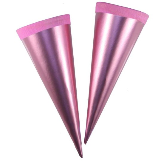 2 Metallic Paper & Crepe Cones from Germany ~ 5-3/4" Light PInk